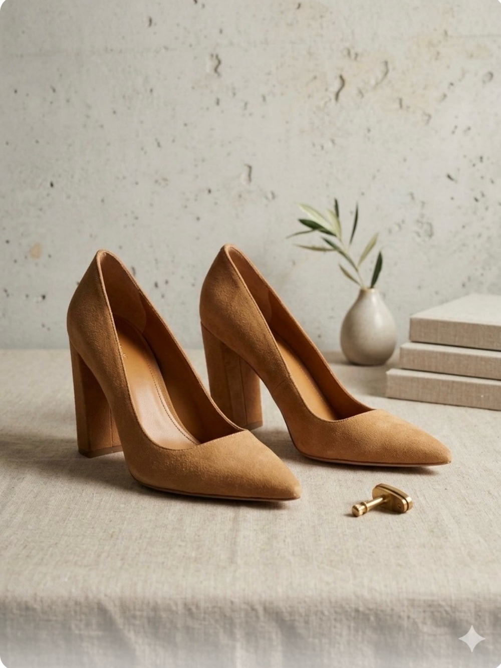 Michael Kors LTD Suede Pointed-Toe Block Heel Pumps in Camel - Size 8